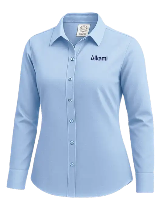 Brooks Brothers Womens Light Blue Wrinkle-Free Stretch Nailhead Shirt w/Alkami Logo