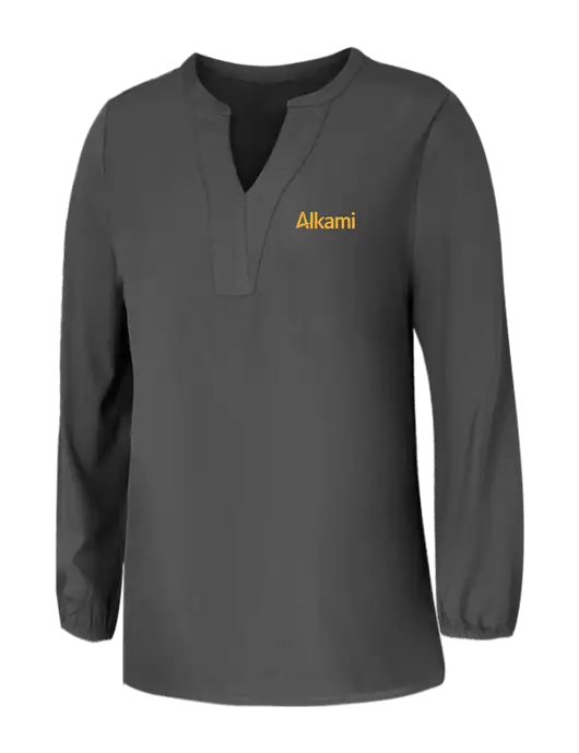 Mercer+Mettle Womens Dark Grey Stretch Crepe 3/4 Sleeve Blouse w/Alkami Logo
