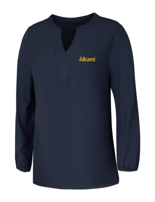 Mercer+Mettle Womens Navy Stretch Crepe 3/4 Sleeve Blouse w/Alkami Logo