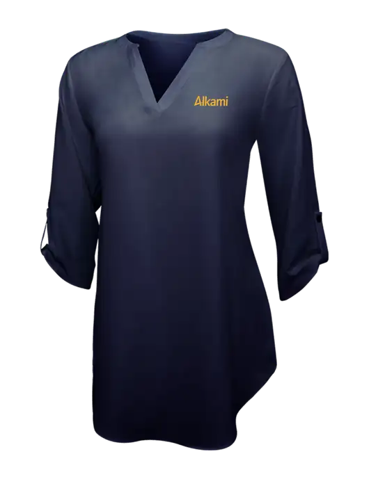 Navy Womens 3/4 Sleeve Tunic Blouse w/Alkami Logo