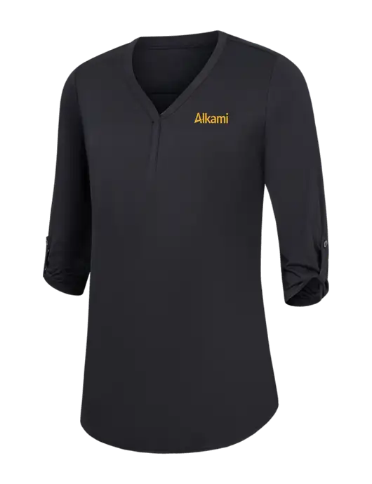 Womens Black City Stretch 3/4-Sleeve Tunic w/Alkami Logo