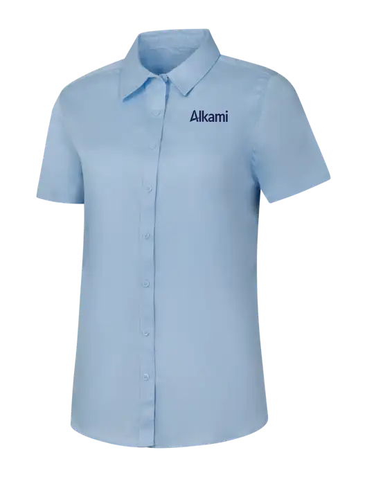 Womens Light Blue Short Sleeve Superpro React Twill Shirt w/Alkami Logo