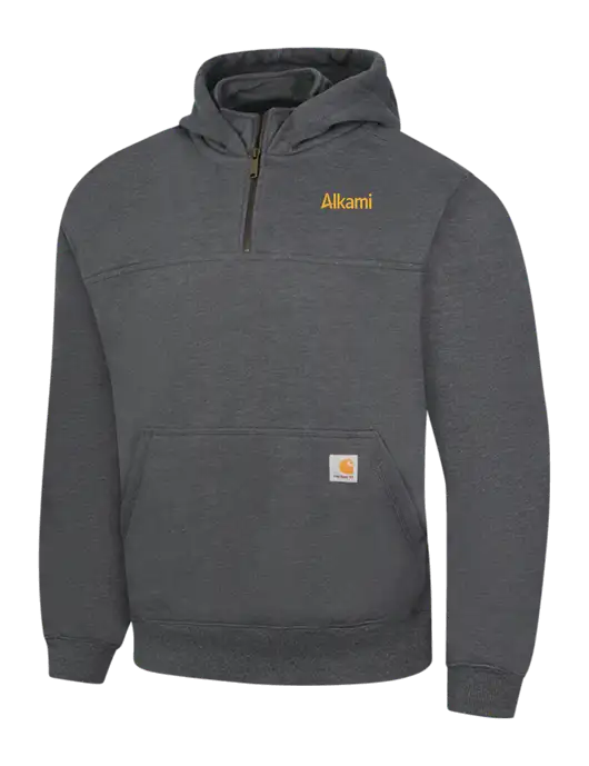 Carhartt Dark Grey Heather Rain Defender Paxton Heavyweight Hooded 1/4 Zip Mock Sweatshirt w/Alkami Logo