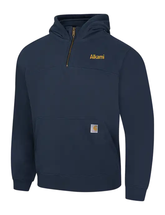 Carhartt Navy Rain Defender Paxton Heavyweight Hooded 1/4 Zip Mock Sweatshirt w/Alkami Logo