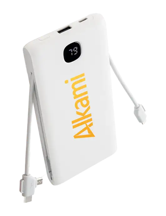 TurboBoost 10,000 mAh Power Bank w/Built-in Cables & Plug w/Alkami Logo