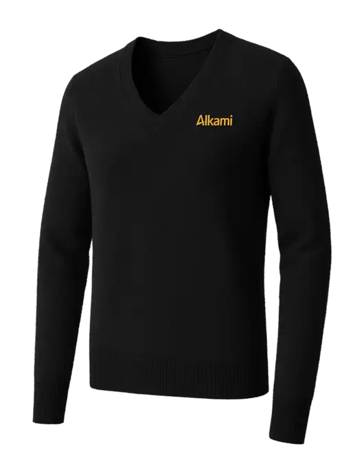 Brooks Brothers Womens Black Washable Merino V-Neck Sweater w/Alkami Logo