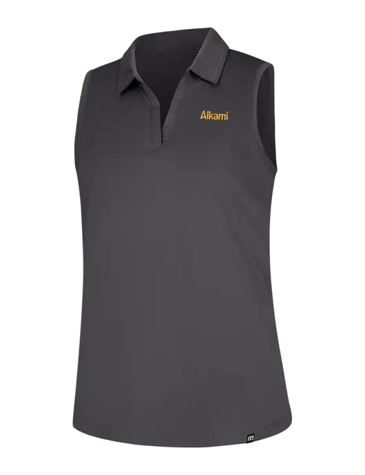 TravisMathew Womens Dark Medium Grey Coto Performance Sleeveless Polo w/Alkami Logo