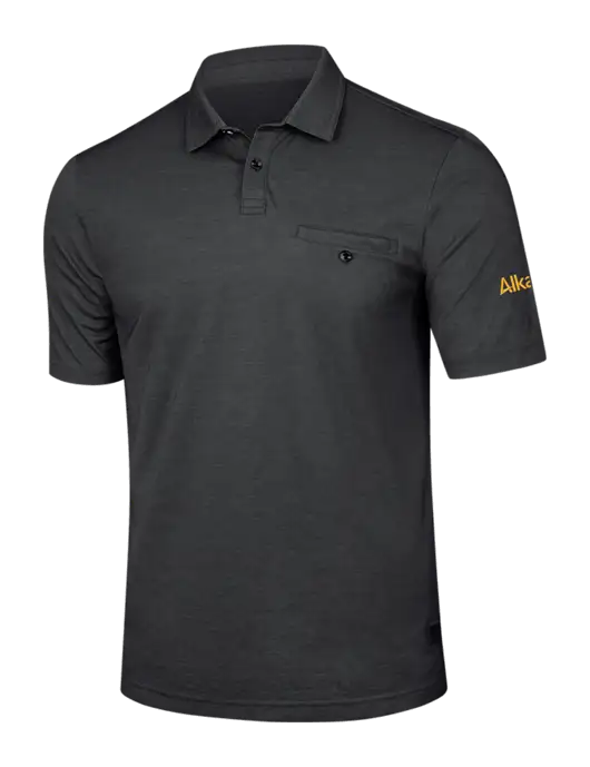 TravisMathew Black Heather Sunsetters Pocket Polo w/Alkami Logo