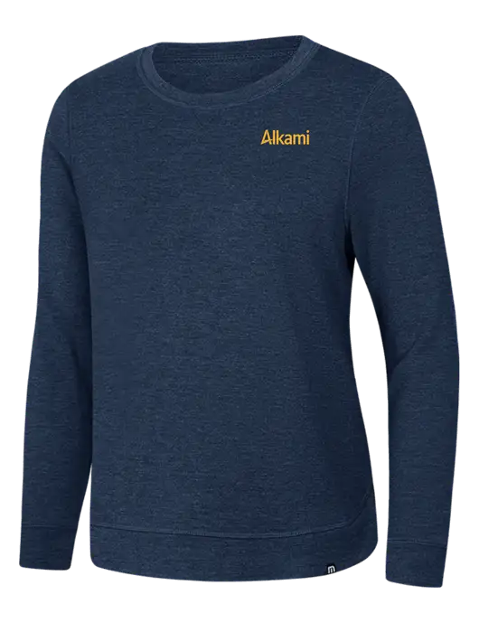 TravisMathew Womens Dark Slate Blue Heather Lightweight Long Weekend Crew w/Alkami Logo