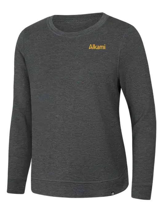 TravisMathew Womens Dark Grey Heather Lightweight Long Weekend Crew w/Alkami Logo