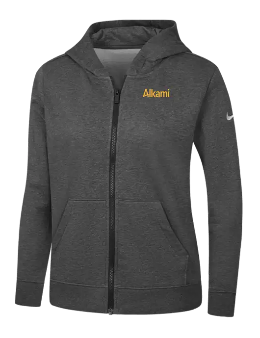 Nike Womens Club Fleece Sleeve Swoosh Full-Zip Charcoal Heather Hoodie w/Alkami Logo