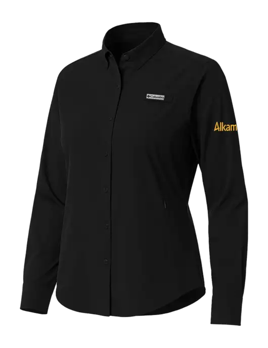 Columbia Black Womens PFG Tamiami II Long Sleeve Shirt w/Alkami Logo