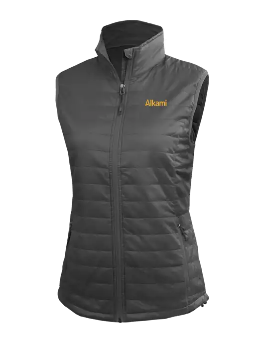 Womens Packable Dark Grey Puffy Vest w/Alkami Logo