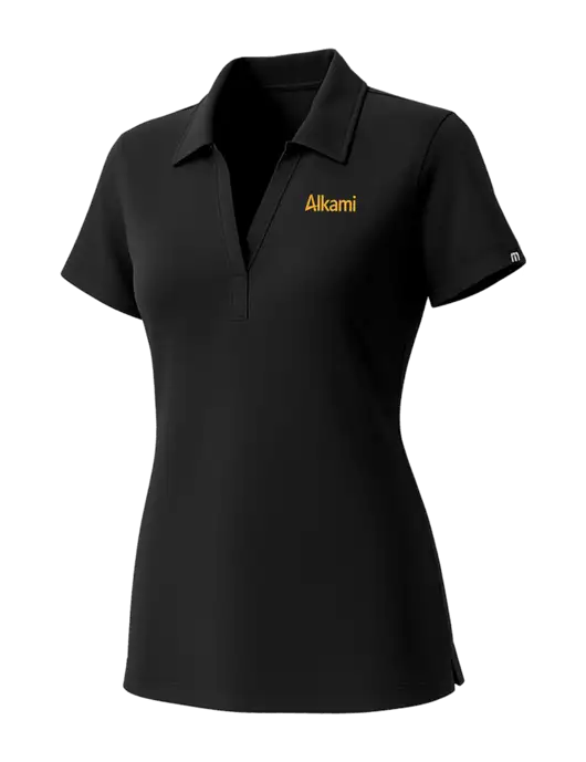 TravisMathew Womens Black Glenview Solid Polo w/Alkami Logo