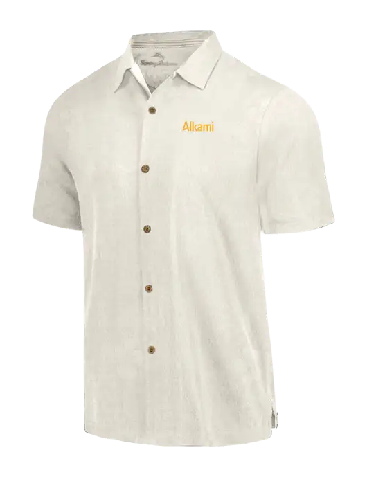 Tommy Bahama Ivory Tropic Isles Short Sleeve Shirt w/Alkami Logo