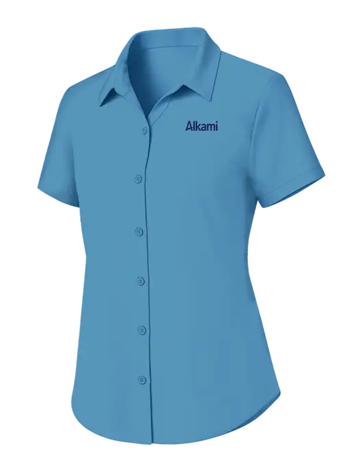 Womens Carolina Blue Short Sleeve UV Dockside Shirt w/Alkami Logo