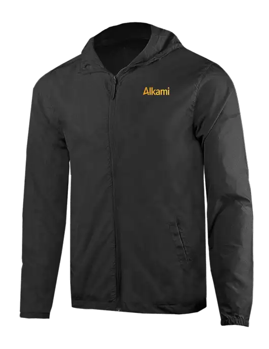 Rainy Day Ultra Lightweight Black Windbreaker Full-Zip Jacket w/Alkami Logo