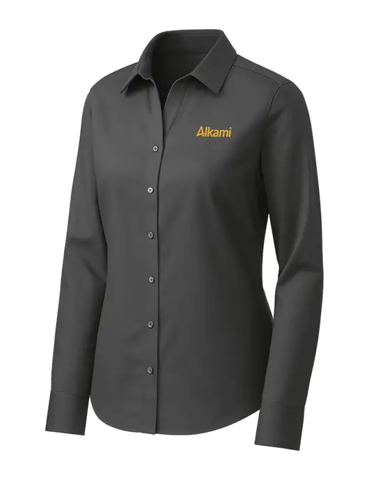 Brooks Brothers Womens Dark Grey Wrinkle-Free Stretch Pinpoint Shirt w/Alkami Logo