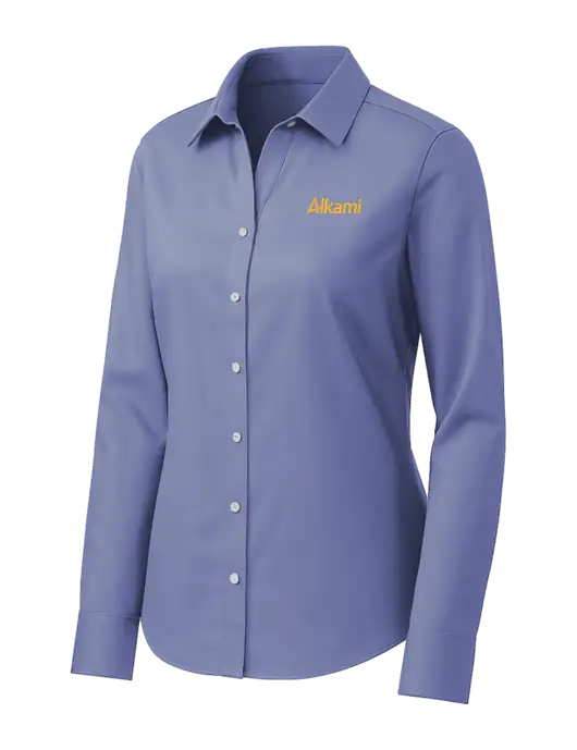 Brooks Brothers Womens Royal Blue Wrinkle-Free Stretch Pinpoint Shirt w/Alkami Logo