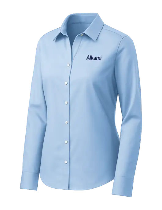 Brooks Brothers Womens Light Blue Wrinkle-Free Stretch Pinpoint Shirt w/Alkami Logo