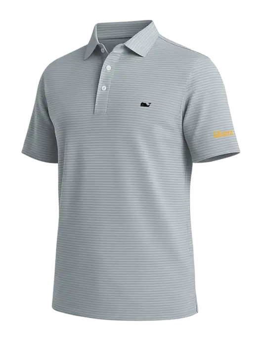 Vineyard Vines Bradley Medium Grey Stripe Sankaty Polo w/Alkami Logo