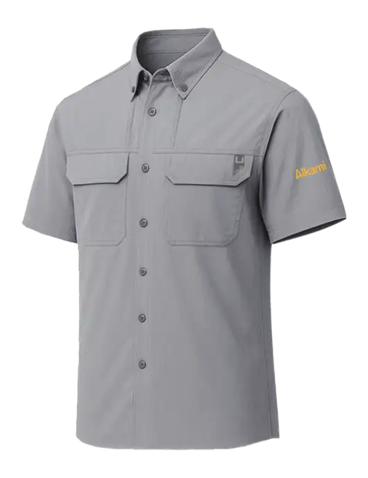 HUK Light Medium Grey Creekbed Short Sleeve Shirt w/Alkami Logo
