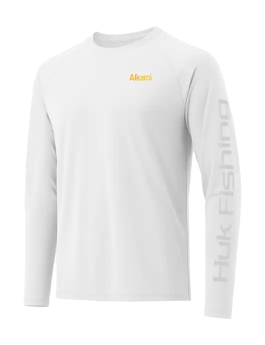 HUK White LoPro Pursuit Long Sleeve T-Shirt w/Alkami Logo