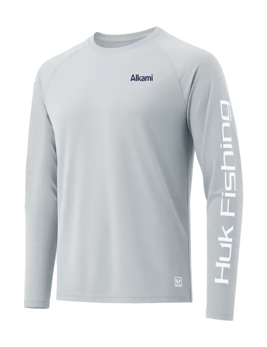 HUK Light Grey LoPro Pursuit Long Sleeve T-Shirt w/Alkami Logo