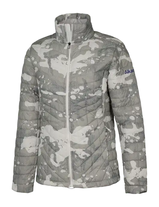 North Face Womens White/Grey Print Medium Grey ThermoBall Trekker Jacket w/Alkami Logo