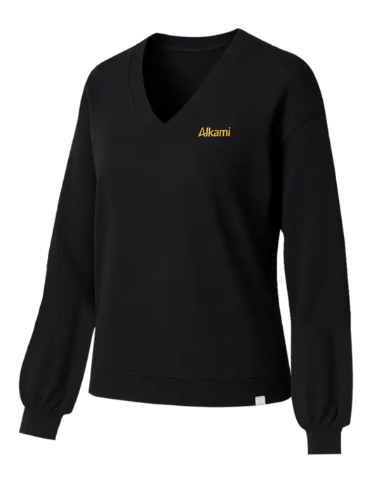 TravisMathew Womens Long Weekend Black V-Neck
 w/Alkami Logo