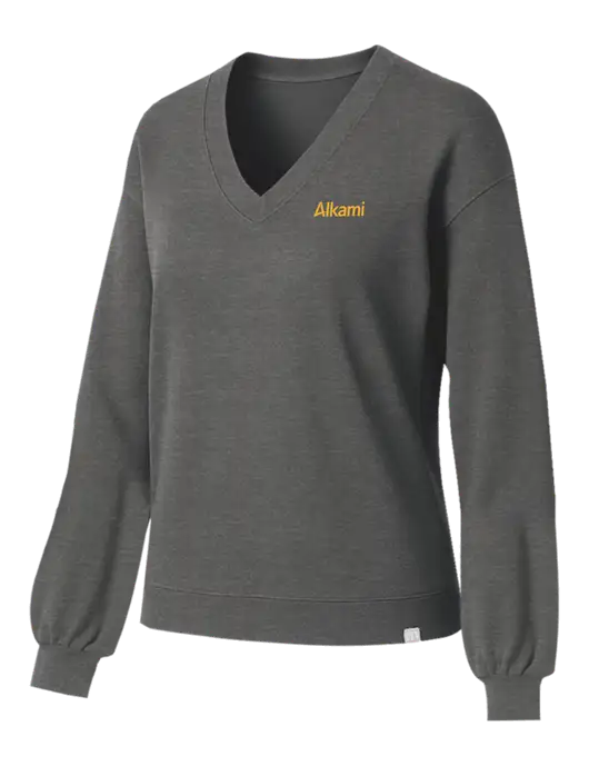 TravisMathew Womens Long Weekend Medium Heather Grey V-Neck
 w/Alkami Logo