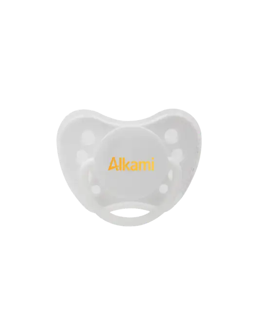 Silicone White Pacifier with Clear Cover w/Alkami Logo