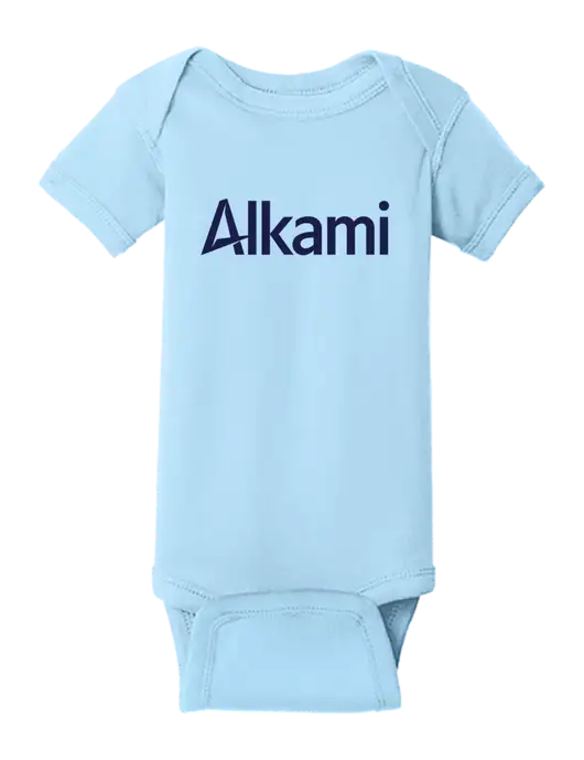 Rabbit Skins Light Blue Infant Short Sleeve Baby Rib Bodysuit w/Alkami Logo