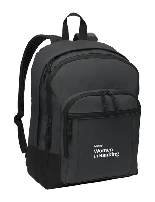 Dark Grey Essential Backpack w/Women in Banking Logo