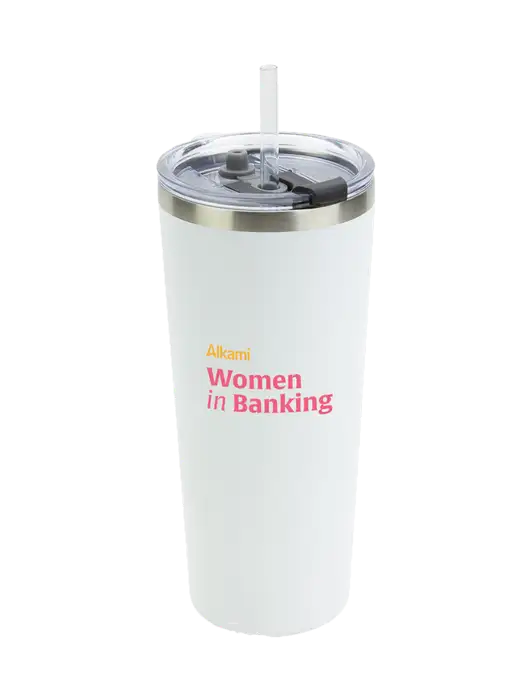 Brighton White 20 oz Insulated Tumbler & Straw w/Women in Banking Logo