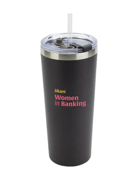 Brighton Black 20 oz Insulated Tumbler & Straw w/Women in Banking Logo