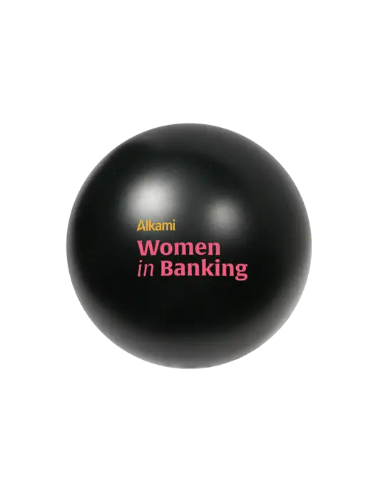 Black Stress Reliever Ball w/Women in Banking Logo