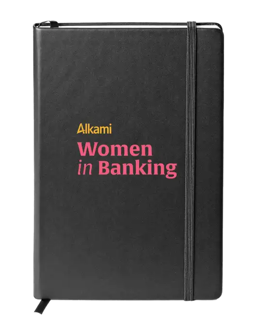 Neoskin Black Hard Cover Journal 5.75 x 8.375 w/Women in Banking Logo