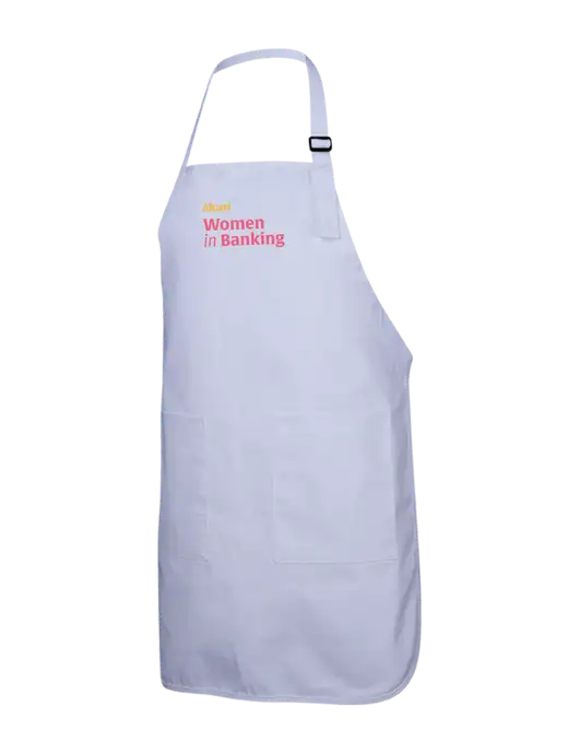 Full-Length White Apron With Pockets w/Women in Banking Logo