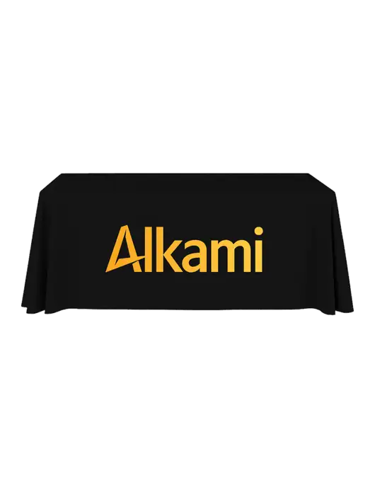 6' Stain-Resistant 4-Sided Black Table Cover w/Alkami Logo